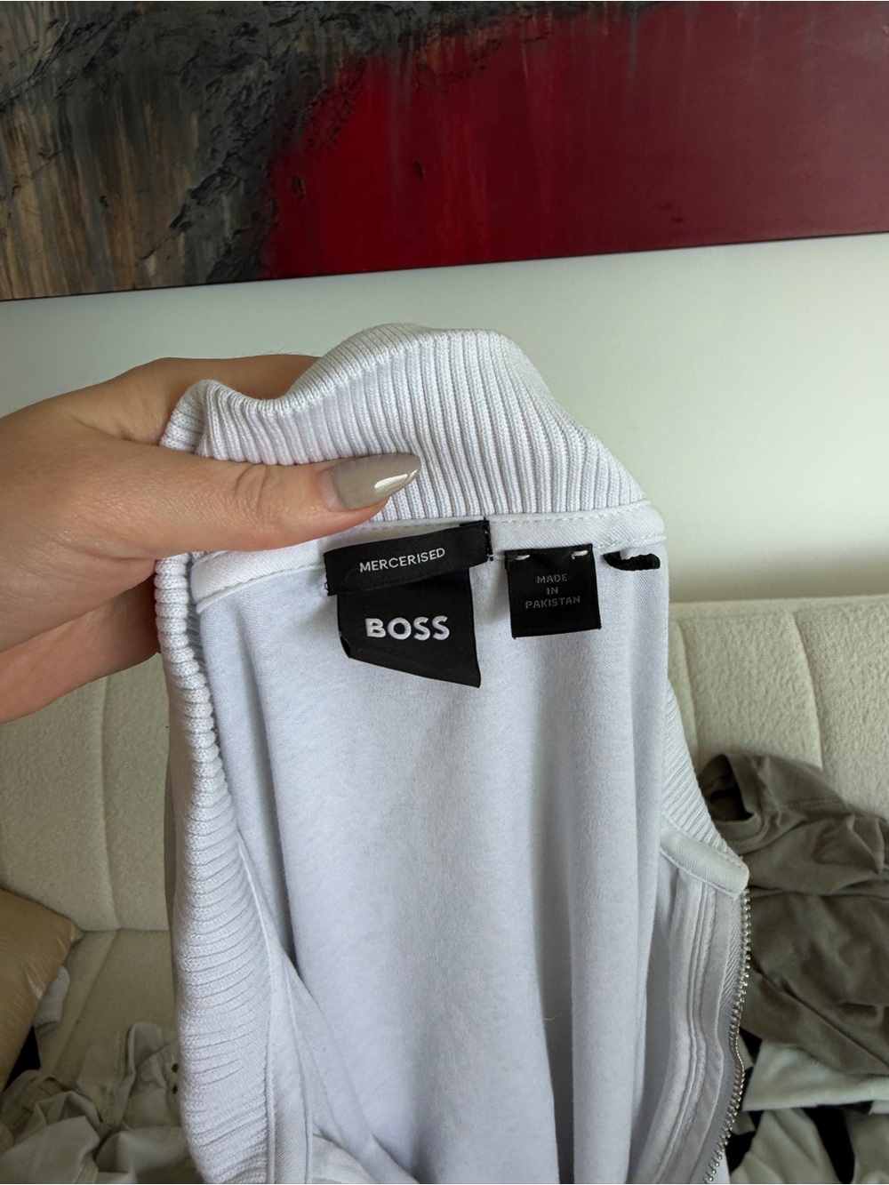 Hugo Boss Men's White Short-Sleeve Zip Polo Shirt - Picture 5 of 6